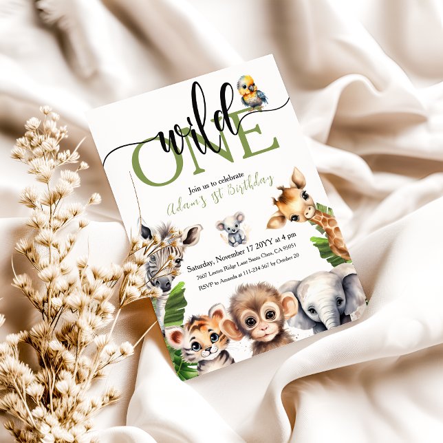 Invitación Jungle Wild One Safari Animal First Birday Party (Subido por el creador)
