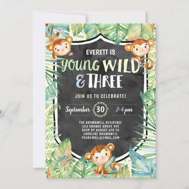 Invitación Jungle Young Wild y la fiesta de los tres cumpleañ (Anverso)