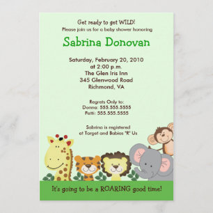Invitación JUNGLE ZOO FIESTA 5x7 VERDE Baby Shower