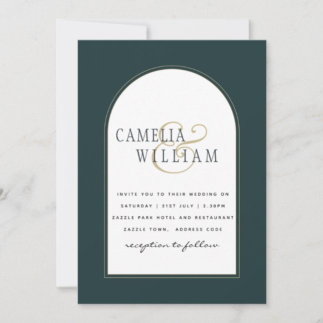 Invitación Juniper Green Gold Modern Wedding INVITE QR Code (Anverso)