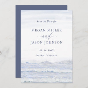 Invitación Junto al océano, Boda de Destino Blanco Azul
