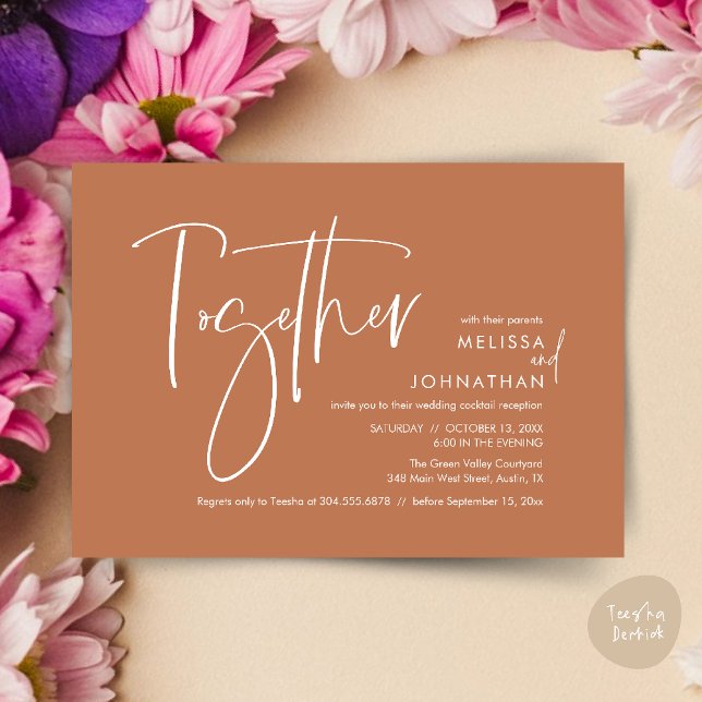 Invitación Junto con sus padres, la recepción de bodas (Together with their parents, Wedding Reception Invitation Card PDF Modern clean Copper Brown)
