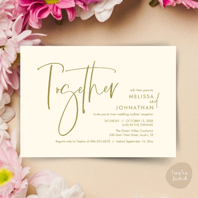 Invitación Junto con sus padres, la recepción de bodas (Together with their parents, Wedding Reception Invitation Card PDF Modern clean Yellow Gold)