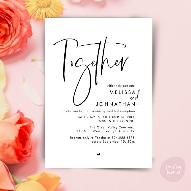 Invitación Junto con sus padres, la recepción de bodas (Together with their parents, Wedding Reception Invitation Card PDF Modern clean black white)