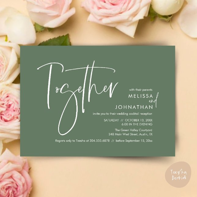 Invitación Junto con sus padres, la recepción de bodas (Together with their parents, Wedding Reception Invitation Card PDF Modern clean Sage Green)