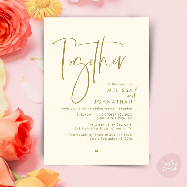 Invitación Junto con sus padres, la recepción de bodas (Together with their parents, Wedding Reception Invitation Card PDF Modern clean Yellow Gold)