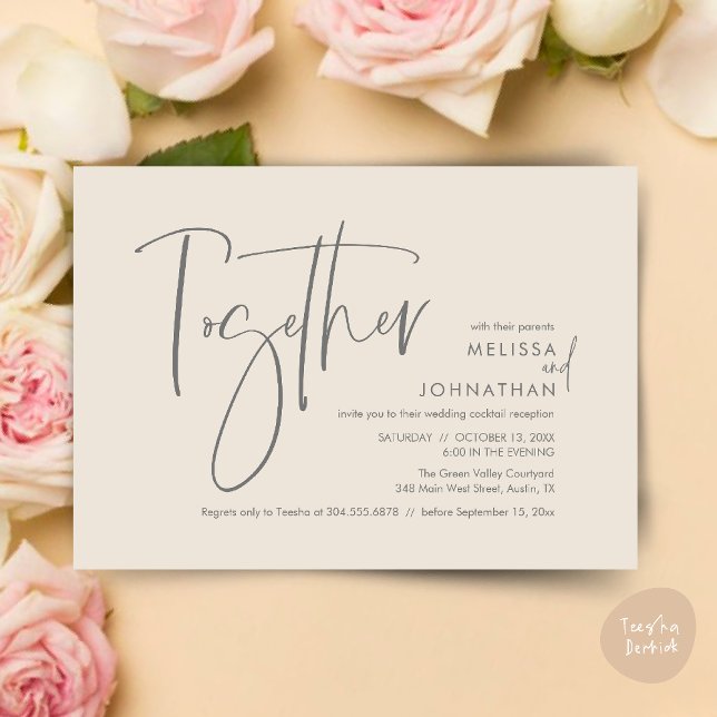 Invitación Junto con sus padres, Recepción de boda (Together with their parents, Wedding Reception Invitation Card PDF Modern clean Cream Grey)