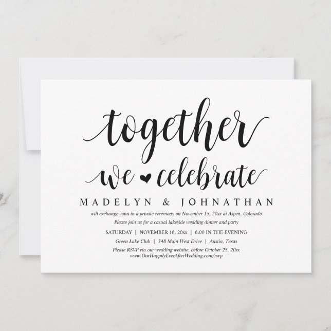 Invitación Juntos Celebramos, Fiesta Boda Elopement (Anverso)