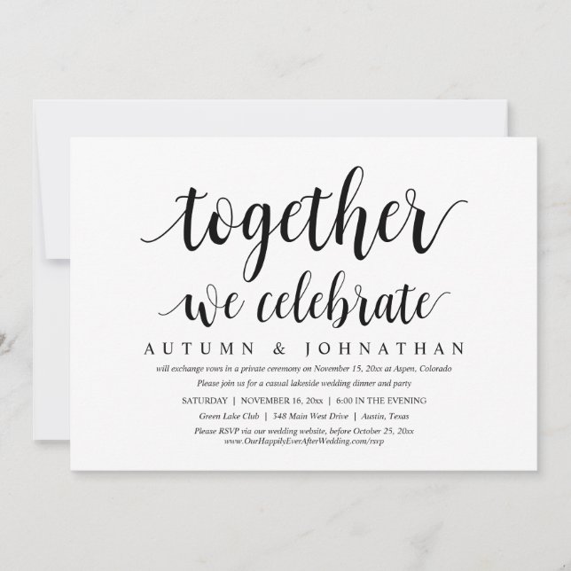 Invitación Juntos Celebramos, Fiesta Boda Elopement (Anverso)