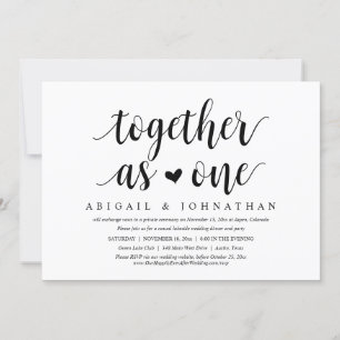 Invitación Juntos como uno, Boda Elopement Dinner Fiesta