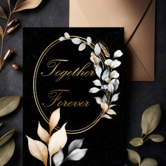 Invitación Juntos Para Siempre Elegante Boda Negra y Dorada E