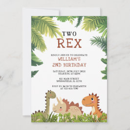 Invitación Jurásico de Dinosaurio Cute Dos Rex Segundo Fiesta
