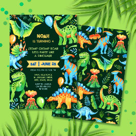 Invitación Jurásico dinosaurio sopla capullo y niño ruar