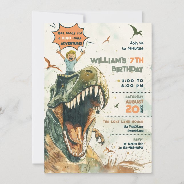 Invitación Jurassic Dino Ride 2 fiesta de cumpleaños de pelo  (Anverso)