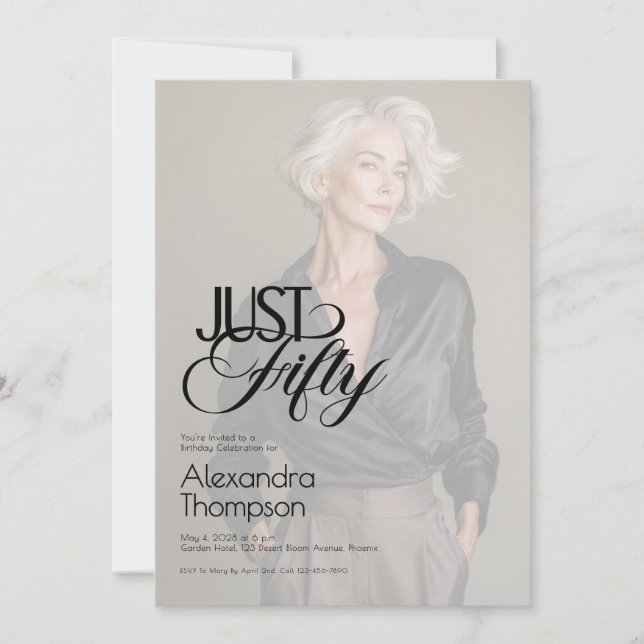 Invitación Just Fifty Photo 50th Birthday Party (Anverso)