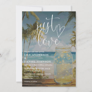 Invitación Just Love Acuarela Océano Playa Tarro de Mason Bod