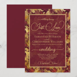 Invitación Just Love Burgundy & Gold Autumn Leaves Wedding