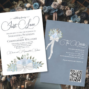 Invitación Just Love Dusty Blue Boho Floral QR Code Boda