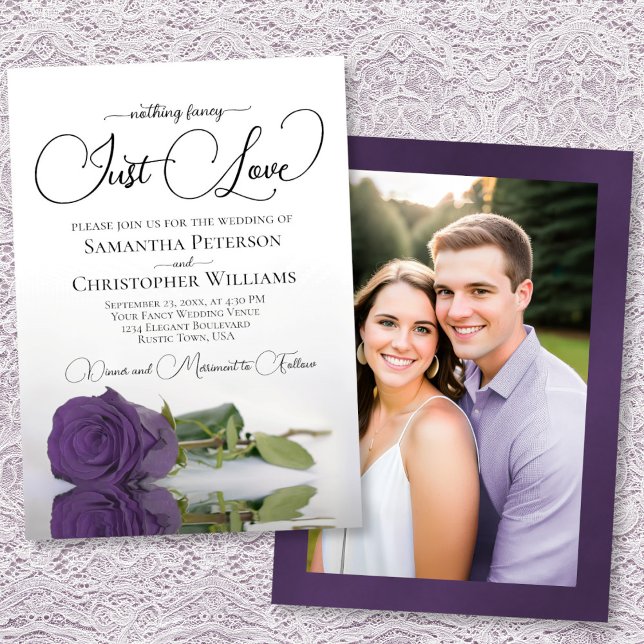 Invitación Just Love Elegant Amethyst Rose Wedding Photo Back (Front/Back)