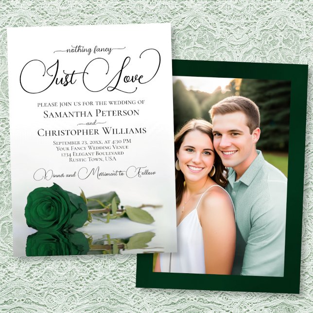 Invitación Just Love Emerald Green Rose Photo on Back Wedding (Front/Back)