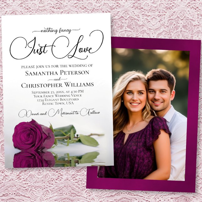 Invitación Just Love Magenta Berry Rose Photo Back Wedding (Front/Back)