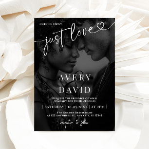 Invitación Just Love Minimalista Boda Black Photo