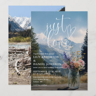 Invitación Just Love Mountain Floral Mason Jar Foto Boda