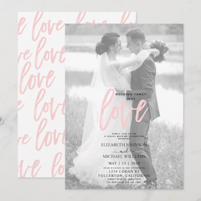 Invitación Just Love Pink Casual Vellum Photo Boda (Anverso / Reverso)