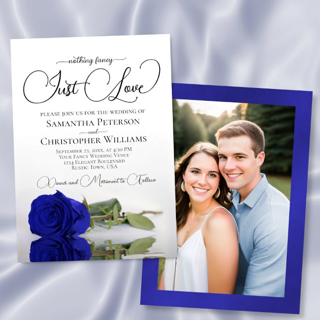 Invitación Just Love Royal Blue Rose Wedding Photo Back (Subido por el creador)