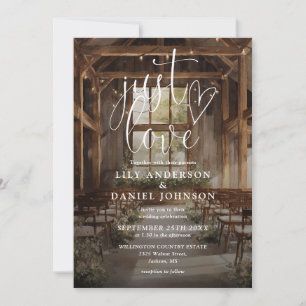 Invitación Just Love Rustic Boho Barn Luces de Cadena Bodas