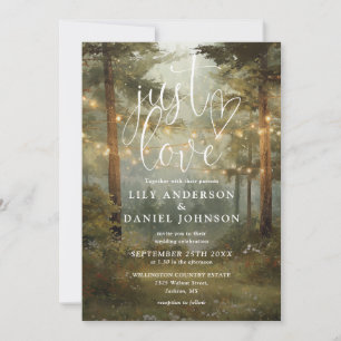 Invitación Just Love Rustic Boho Forest Luces de Cadena para