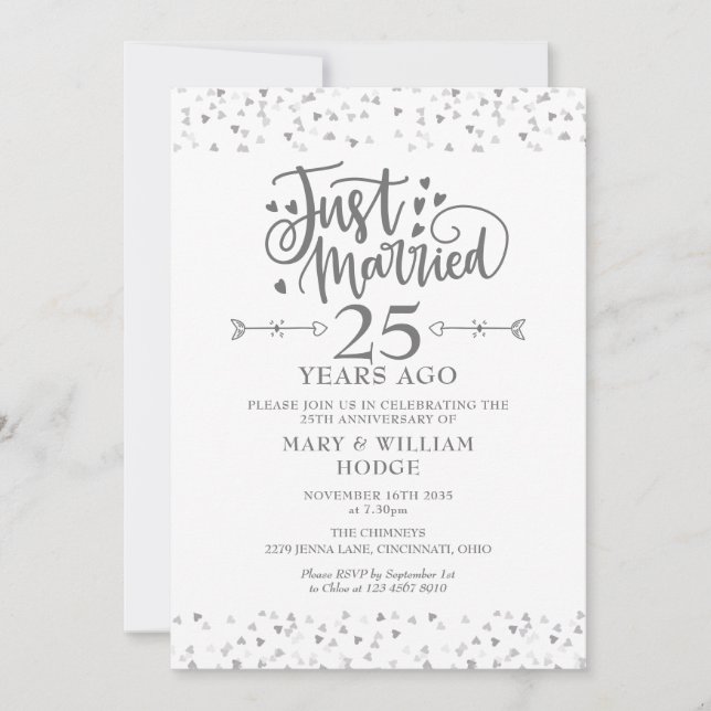 Invitación Just Married 25th Wedding Anniversary (Anverso)