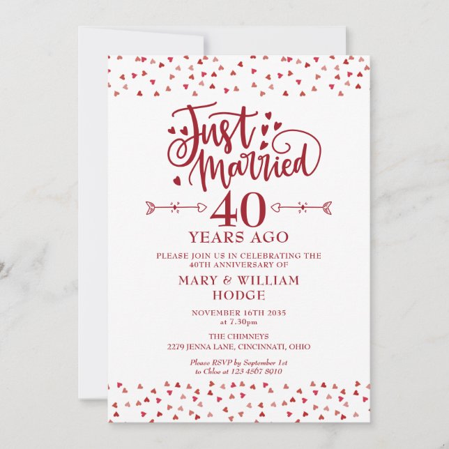 Invitación Just Married 40th Wedding Anniversary (Anverso)