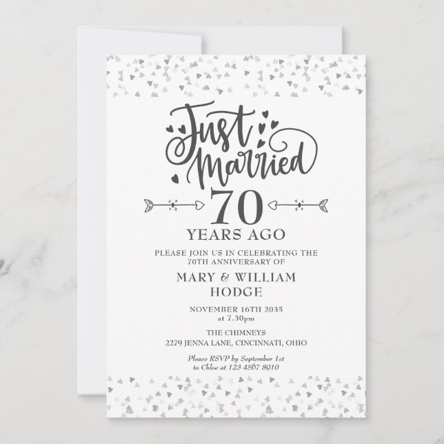 Invitación Just Married 70th Wedding Anniversary (Anverso)
