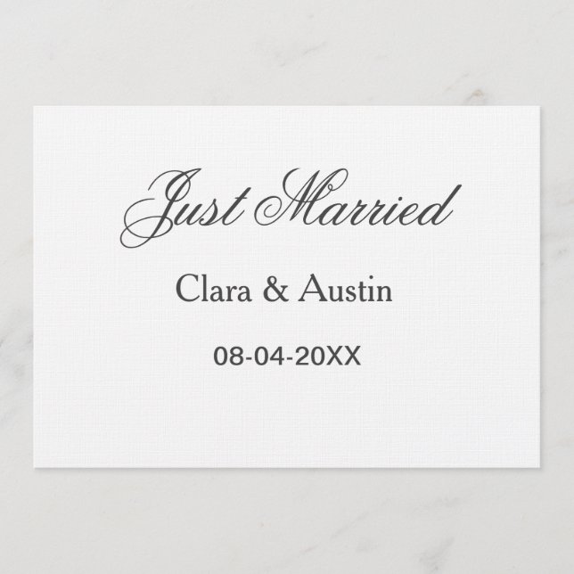 Invitación Just Married add couple name date year wedding sim (Anverso)