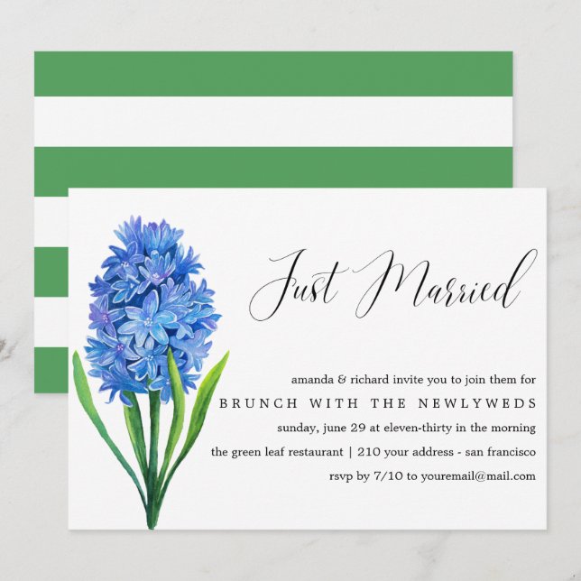 Invitación Just Married Blue Hydrangea post brunch boda (Anverso / Reverso)