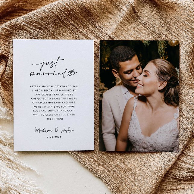 Invitación Just Married Wedding Announcement | Photo Template (Subido por el creador)