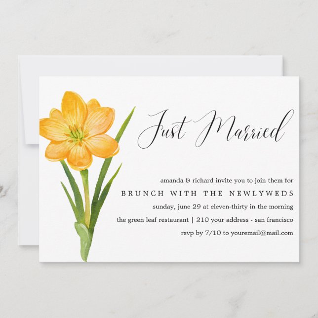 Invitación Just Married Yellow Daffodil post boda brunch (Anverso)