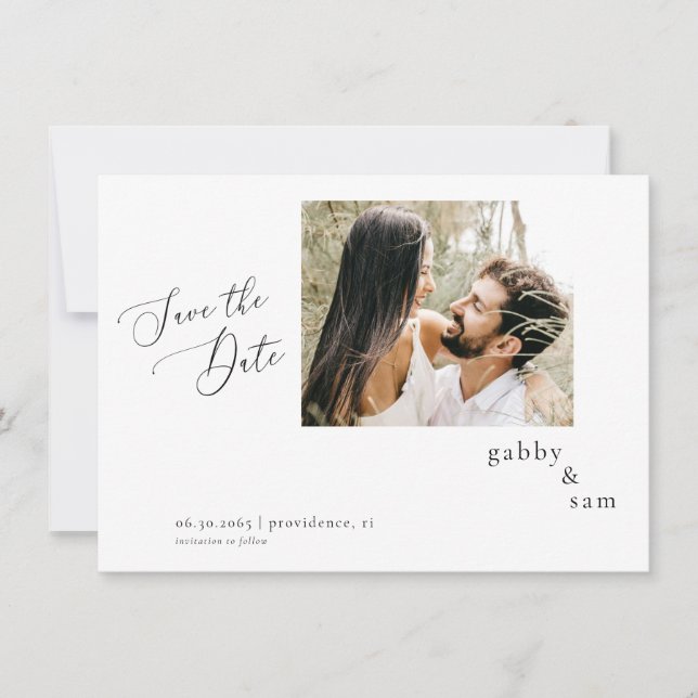 Invitación Just Us Photo White Wedding Save the Date QR (Anverso)