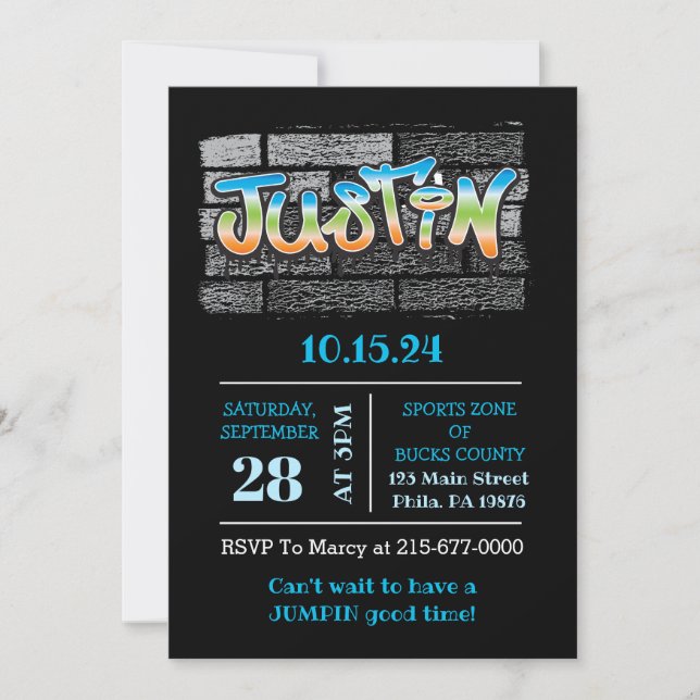 Invitación Justin Your Name Graffiti Logo Brick Wall Paint (Anverso)