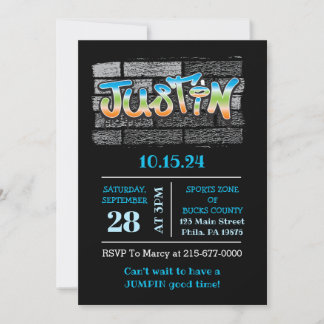 Invitación Justin Your Name Graffiti Logo Brick Wall Paint