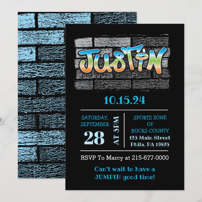 Invitación Justin Your Name Graffiti Logo Brick Wall Paint (Anverso / Reverso)