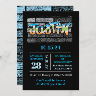 Invitación Justin Your Name Graffiti Logo Brick Wall Paint