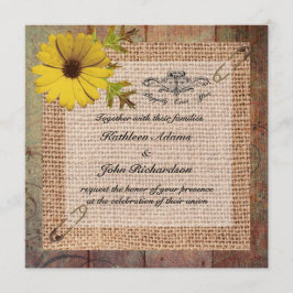 Invitación Jute Burlap sobre un Boda de madera rusa