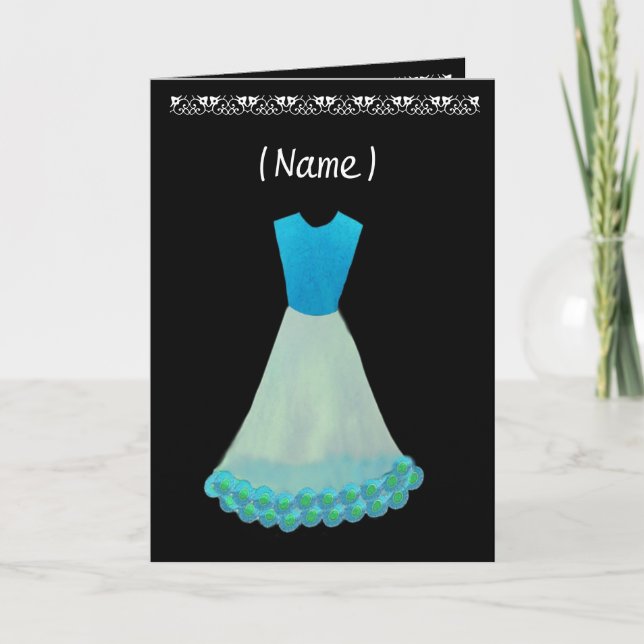 Invitación Juvenil dama de honor azul y blanco vestido con fl (Anverso)