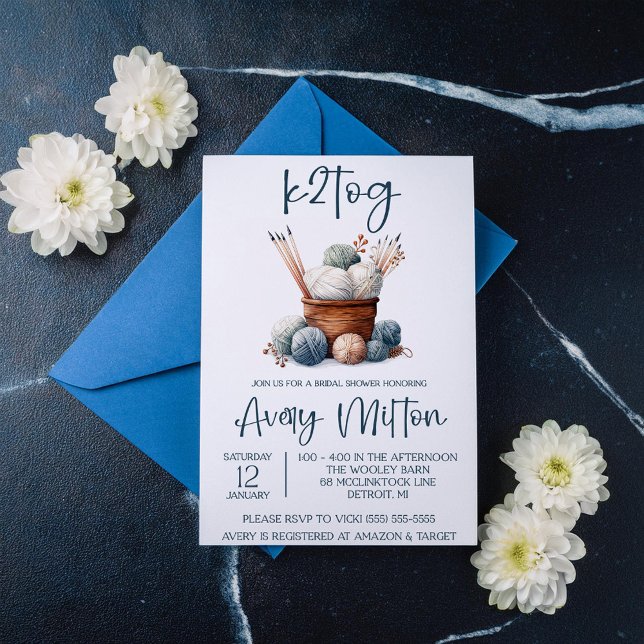 Invitación k2tog, Knitting, Basket Yarn Bridal Shower (Subido por el creador)