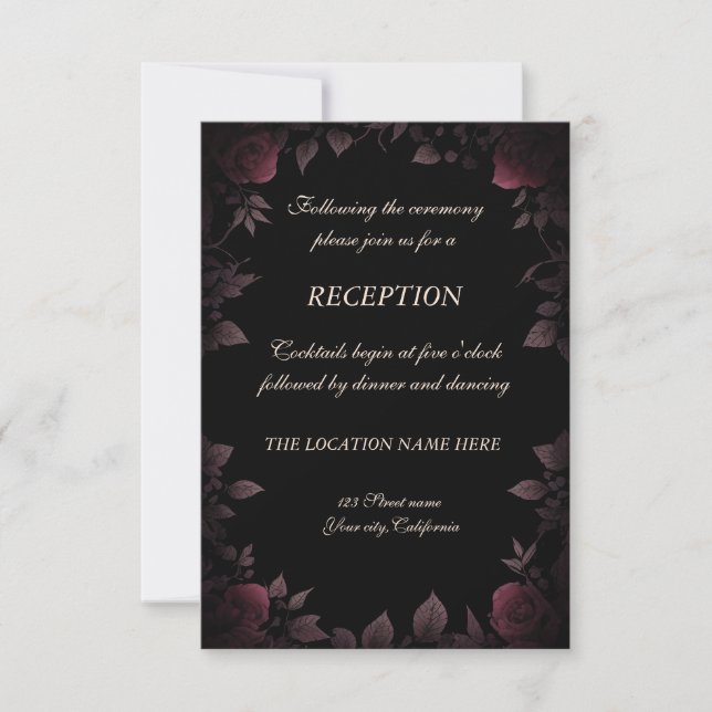 Invitación k Oscuros Rosas de Borgoña Recepción de la boda ne (Anverso)