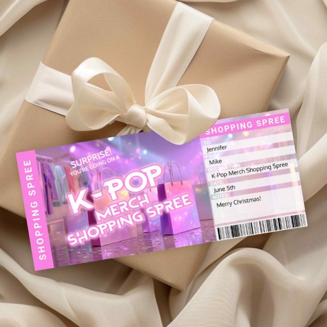 Invitación K-Pop Merch Shopping Spree Reveal Ticket Card (K-Pop Merch Shopping Spree Printable Ticket )