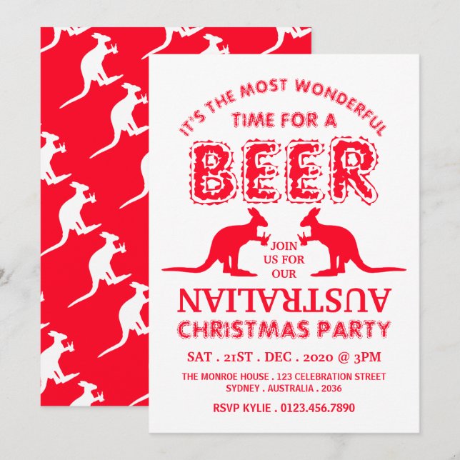 Invitación Kangaroo Beer, Fiesta Navidades australianos (Anverso / Reverso)
