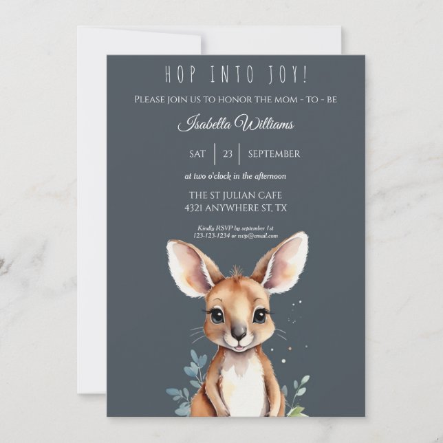 Invitación Kangaroo Cute Watercolor Elegante Baby Shower (Anverso)